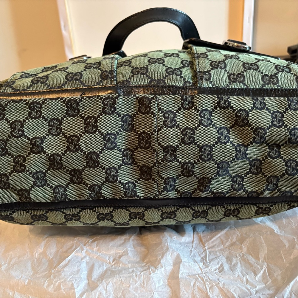 Authentic Gucci Abbey D-Ring GG Monogram Canvas and Leather Tote Bag - Green/blk - Picture 8 of 14